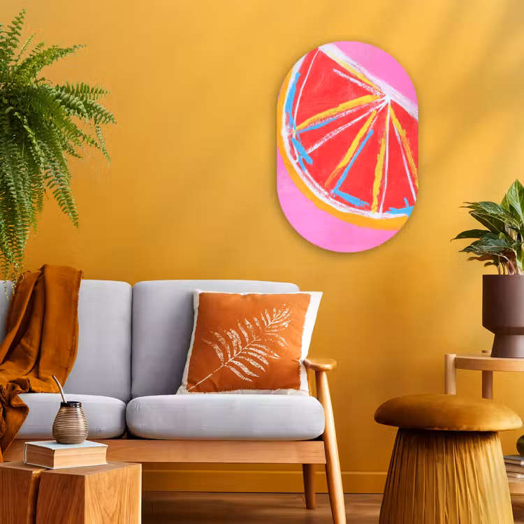 Muurovaal - Kunststof - Grapefruit - Geschilderd - Roze - Strepen — 2
