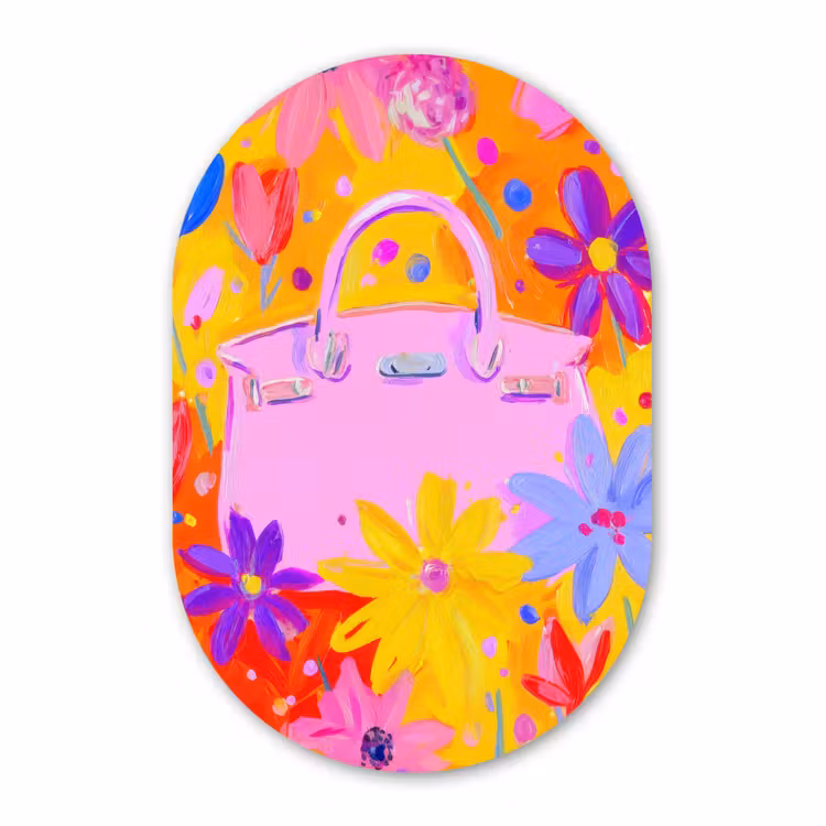 Muurovaal - Kunststof - Tas - Roze - Bloemen — 3