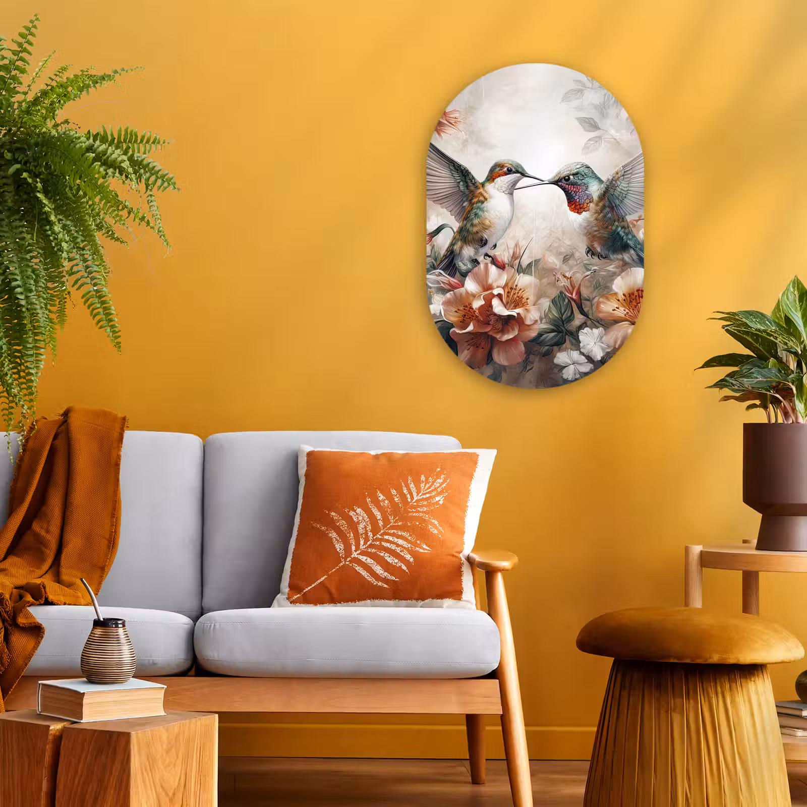 Muurovaal - Kunststof - Kolibrie - Vogels - Bloemen - Natuur — 1