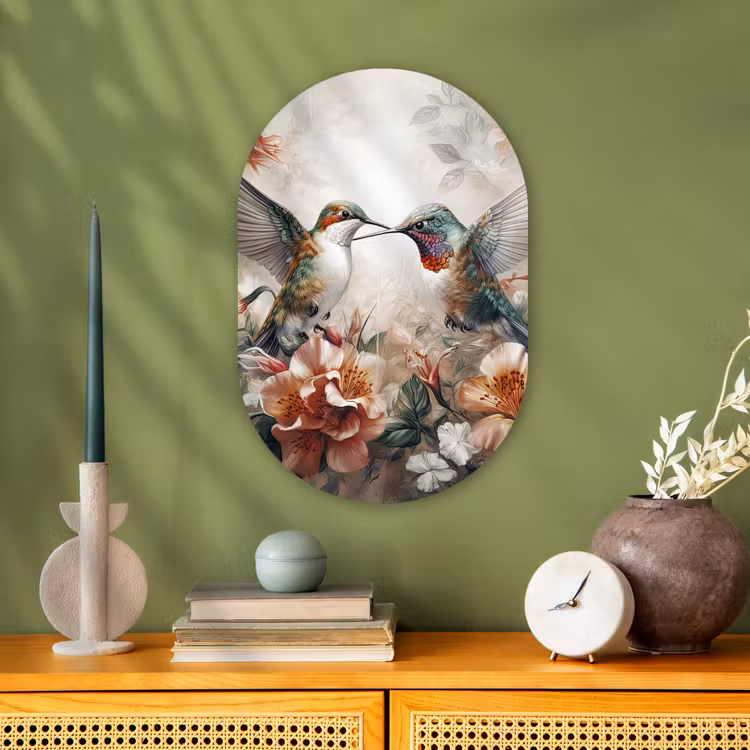 Muurovaal - Kunststof - Kolibrie - Vogels - Bloemen - Natuur — 3