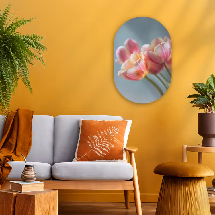 Muurovaal - Kunststof - Tulpen - Roze - Stelen — 2