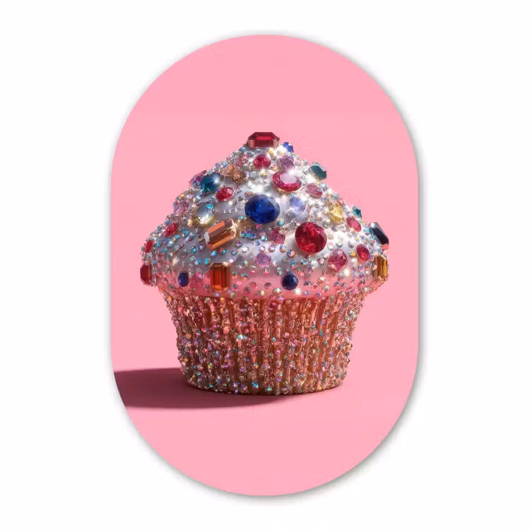 Muurovaal - Kunststof - Cupcake - Kleurrijk - Edelstenen — 3