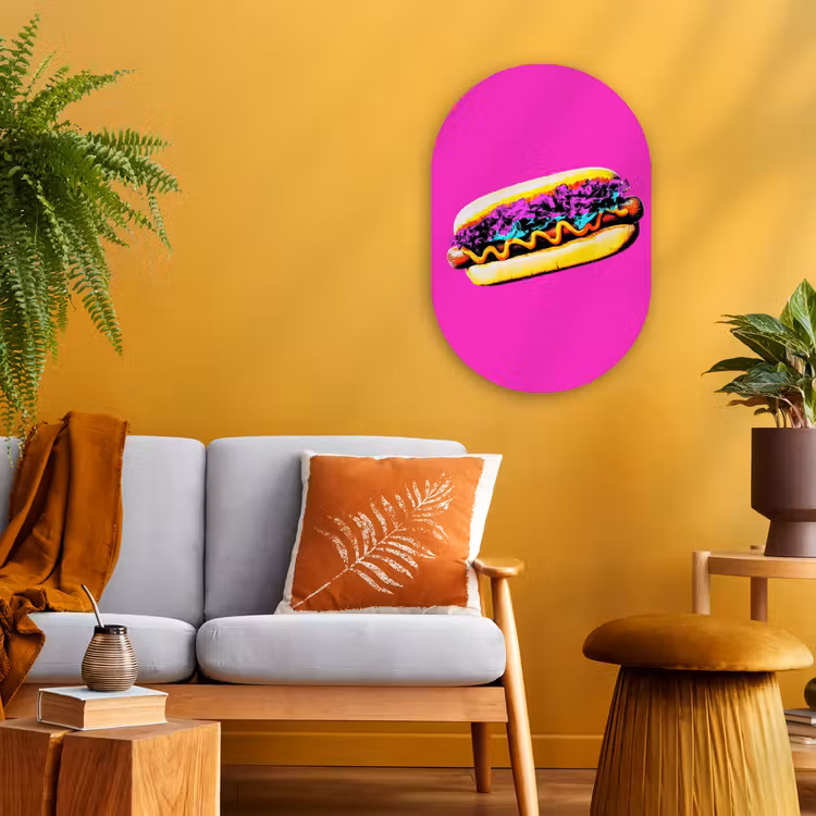 Muurovaal - Kunststof - Hotdog - Roze - Retro — 2