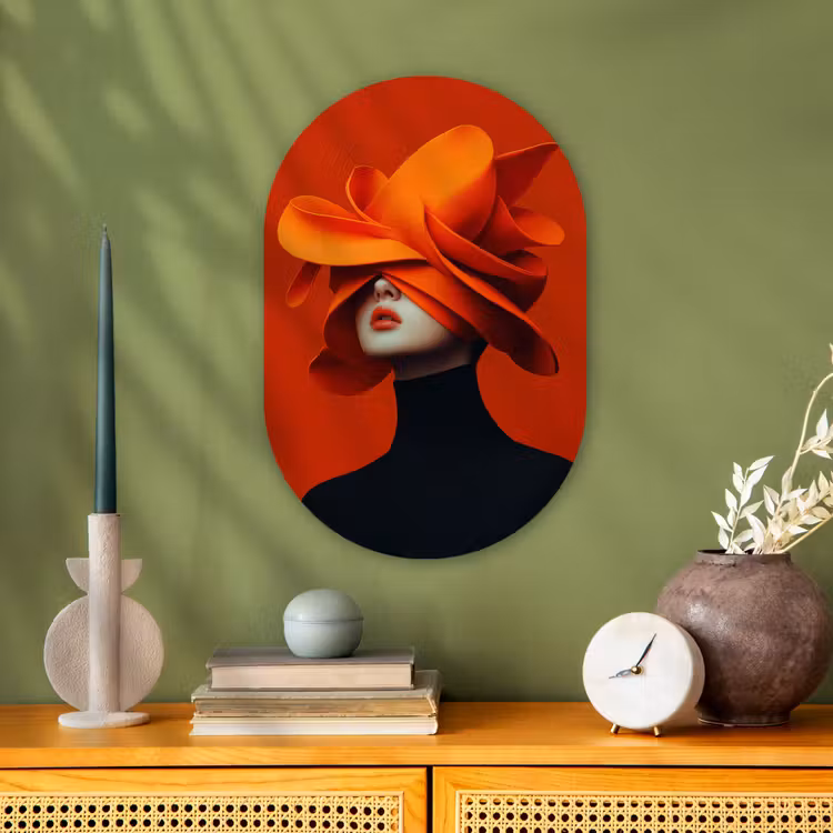 Muurovaal - Kunststof - Oranje - Hoed - Vrouw — 2