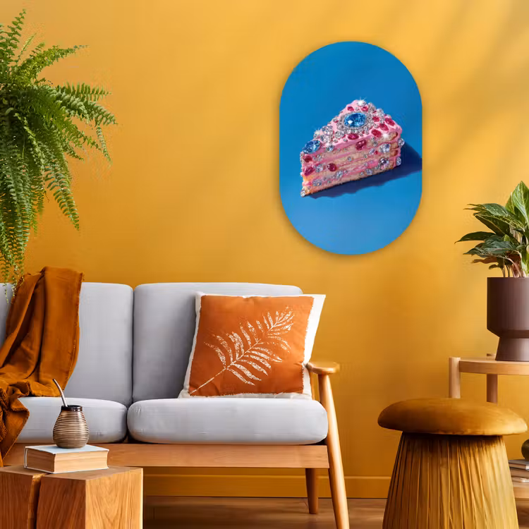 Muurovaal - Kunststof - Taart - Edelstenen - Glitters - Roze — 1