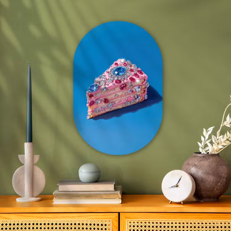 Muurovaal - Kunststof - Taart - Edelstenen - Glitters - Roze — 2