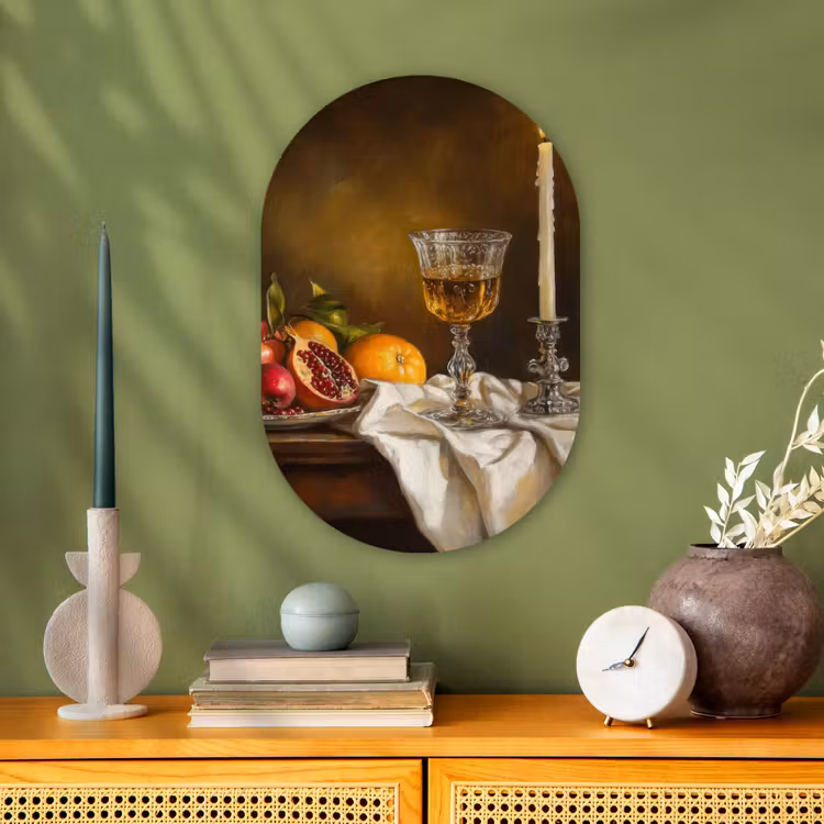 Muurovaal - Kunststof - Fruit - Stilleven - Wijn - Kaars — 3