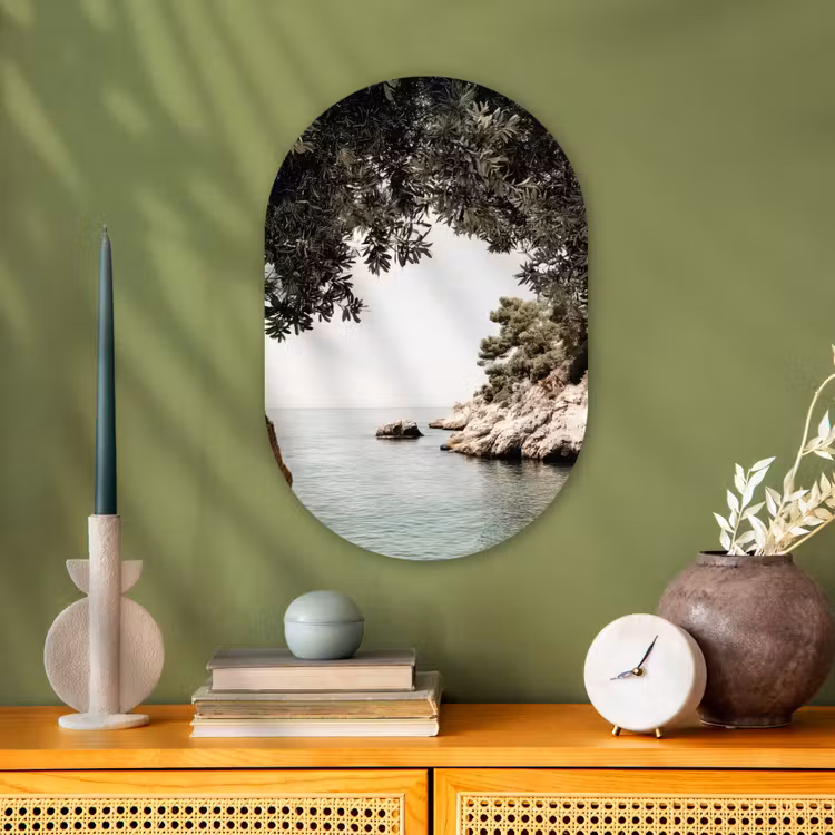 Muurovaal - Kunststof - Rotsen - Zee - Boom - Groen — 1