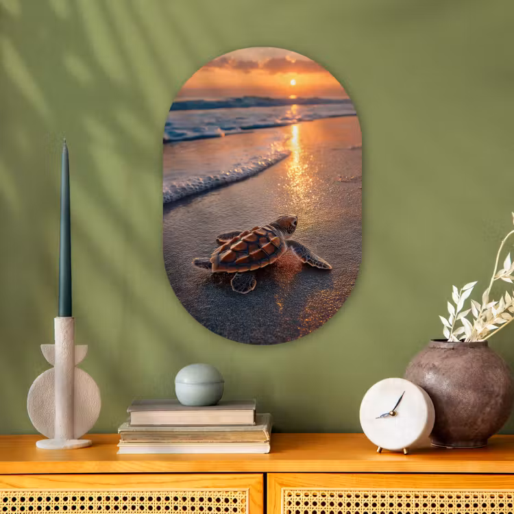 Muurovaal - Kunststof - Schildpad - strand - Zonsondergang — 1