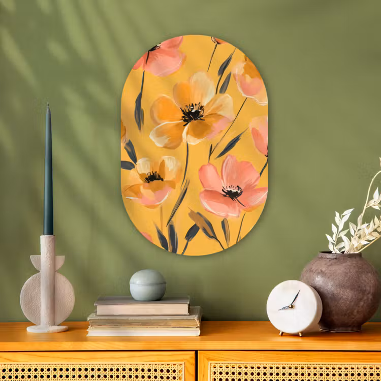 Muurovaal - Kunststof - Bloemen - Geschilderd - Geel — 1