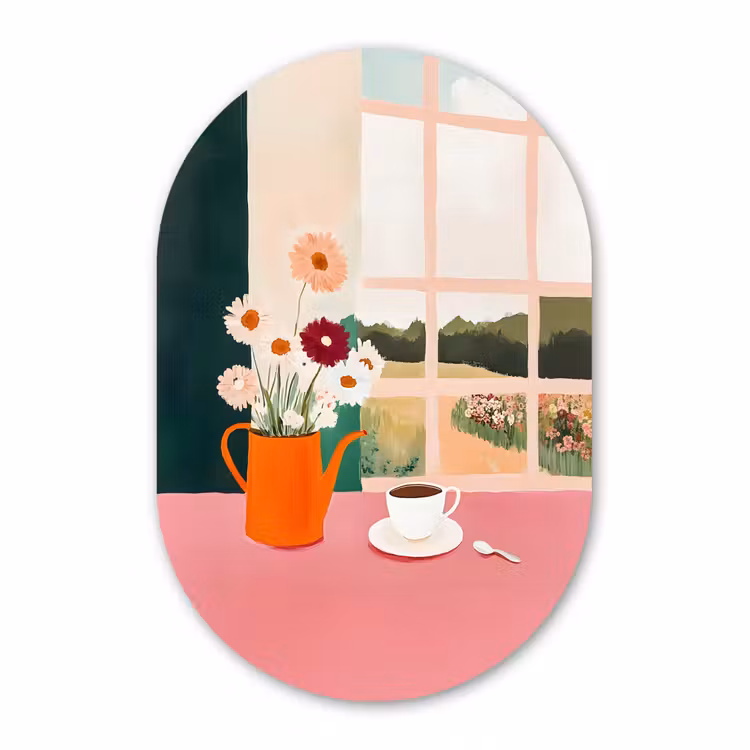 Muurovaal - Kunststof - Bloemen - Koffie - Raam — 3