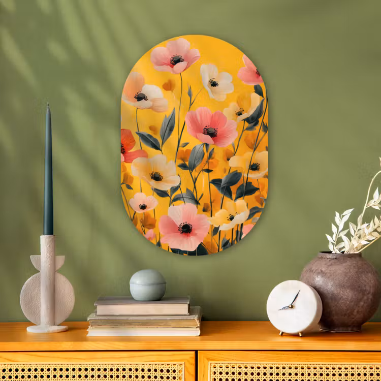 Muurovaal - Kunststof - Bloemen - Veld - Geel — 2