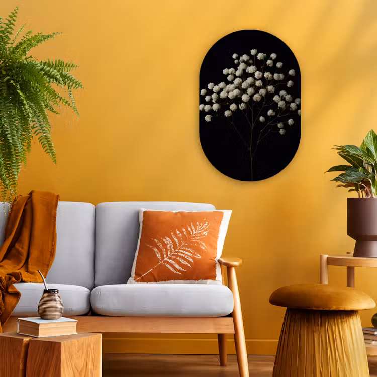 Muurovaal - Kunststof - Gipskruid - Bloemetjes - Wit - Minimalistisch — 1