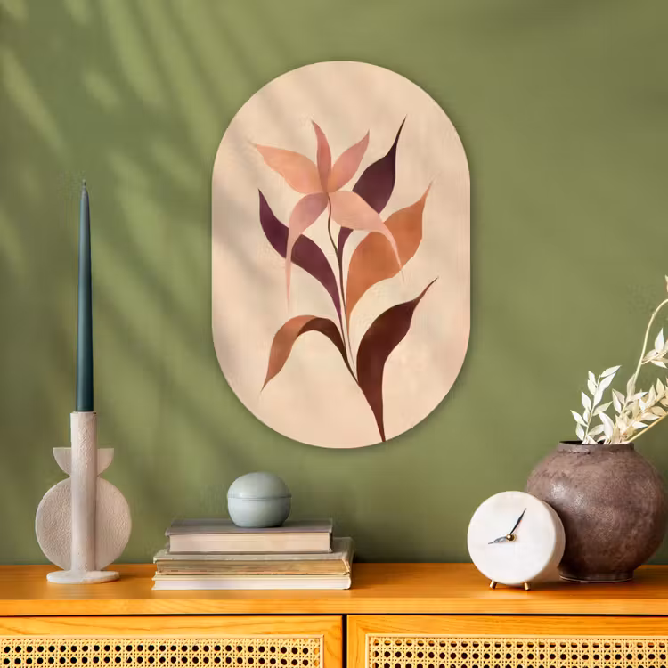 Muurovaal - Kunststof - Minimalistisch - Bloem - Bladeren - Beige — 1