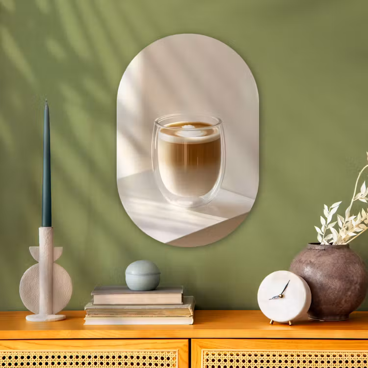 Muurovaal - Kunststof - Mok - Latte - Minimalistisch - Schaduw — 1
