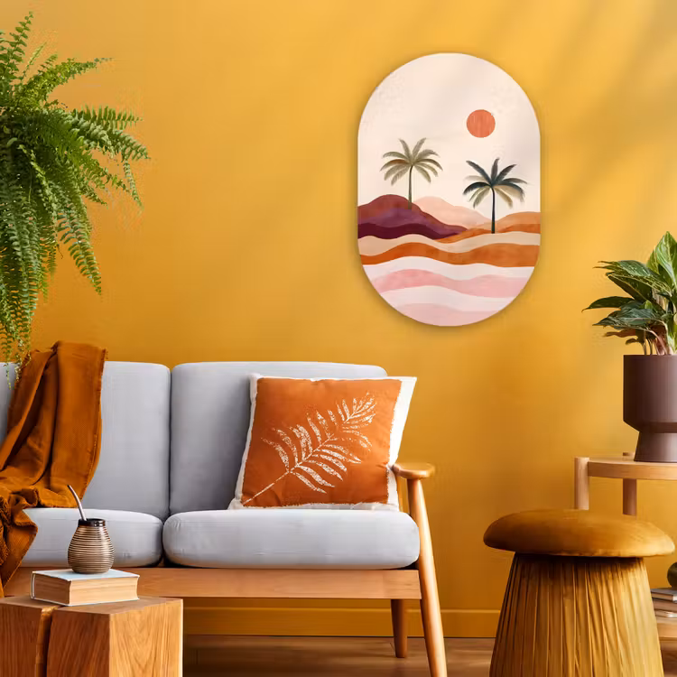 Muurovaal - Kunststof - Palmbomen - Abstract - Zon - Heuvels — 1