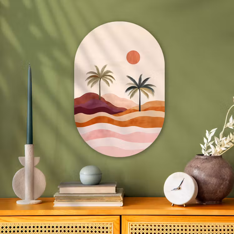 Muurovaal - Kunststof - Palmbomen - Abstract - Zon - Heuvels — 3