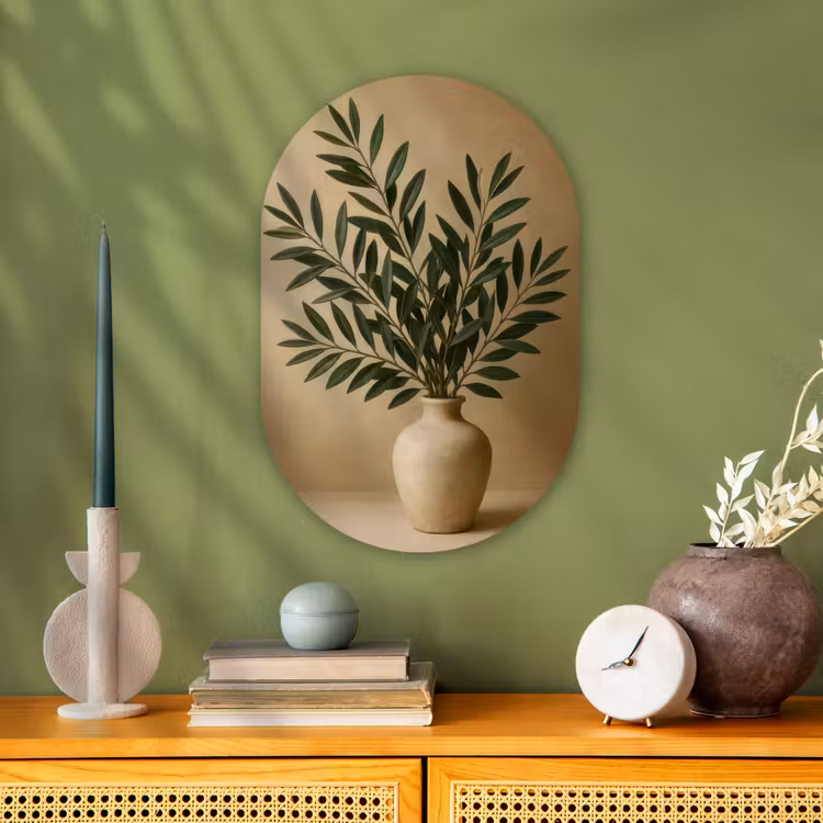 Muurovaal - Kunststof - Vaas - Olijftakken - Bladeren - Beige — 2