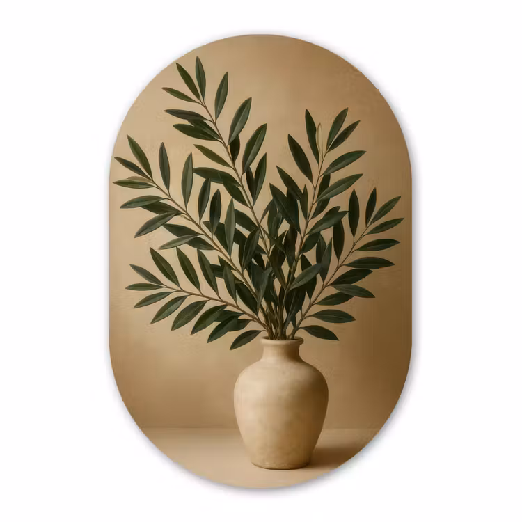 Muurovaal - Kunststof - Vaas - Olijftakken - Bladeren - Beige — 3