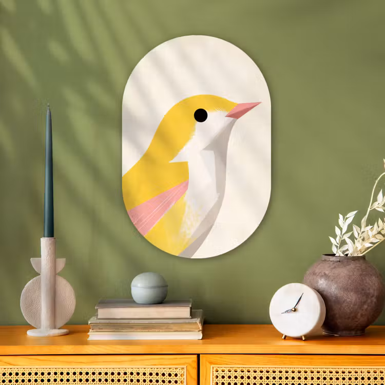 Muurovaal - Kunststof - Vogel - Minimalistisch - Geel — 1