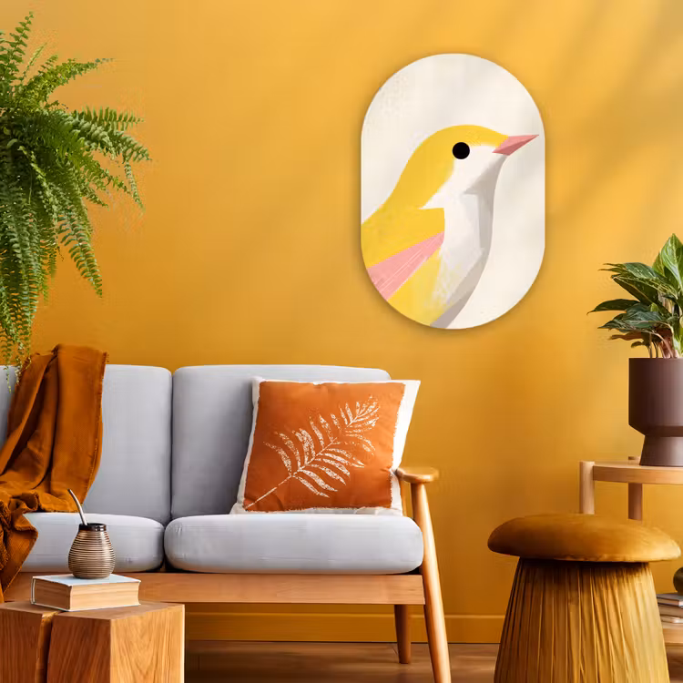 Muurovaal - Kunststof - Vogel - Minimalistisch - Geel — 2