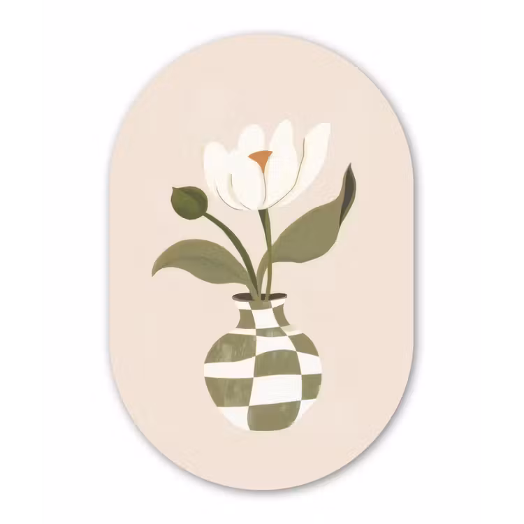Muurovaal - Kunststof - Vaas - Geruit - Bloem - Groen — 2