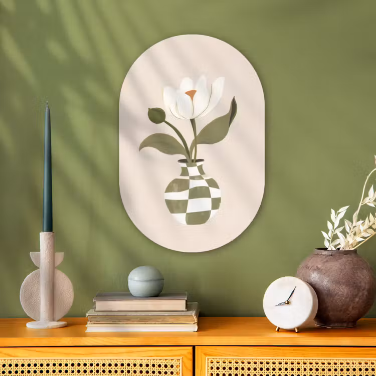 Muurovaal - Kunststof - Vaas - Geruit - Bloem - Groen — 3