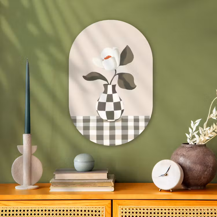 Muurovaal - Kunststof - Vaas - Geruit - Groen - Bloem — 1