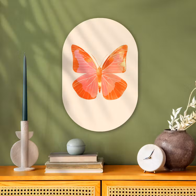 Muurovaal - Kunststof - Vlinder - Minimalistisch - Roze — 1
