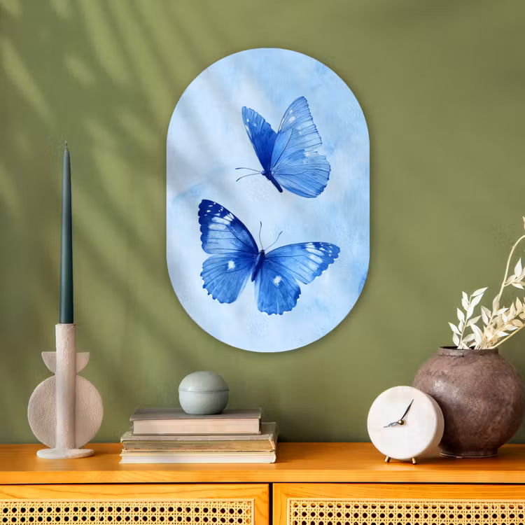 Muurovaal - Kunststof - Vlinders - Sierlijk - Blauw — 3