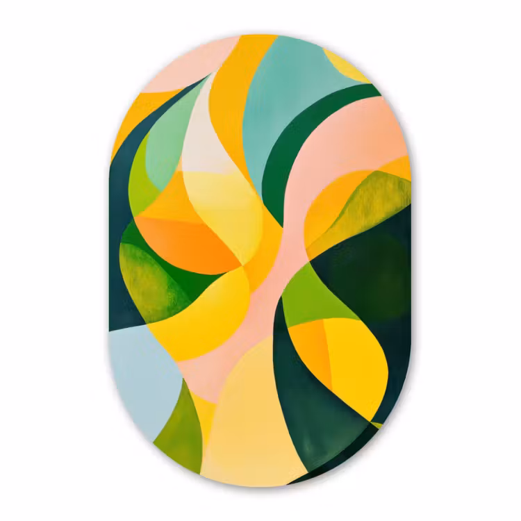 Muurovaal - Kunststof - Abstract - Geel - Roze - Groen — 1
