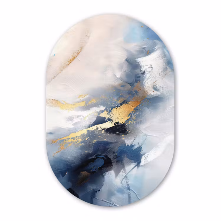 Muurovaal - Kunststof - Blauw - Modern - Marmer - Abstract - Goud — 2