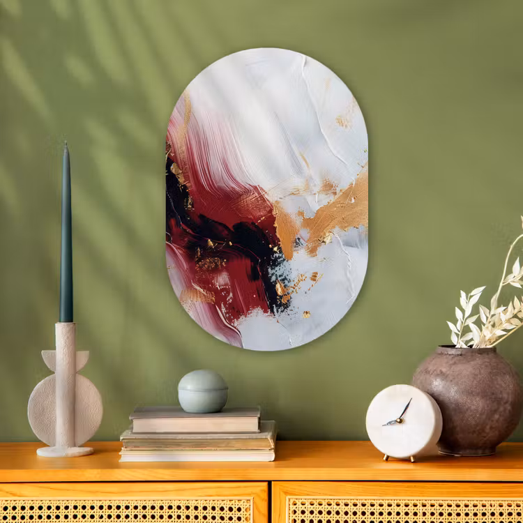 Muurovaal - Kunststof - Rood - Abstract - Goud - Modern — 2