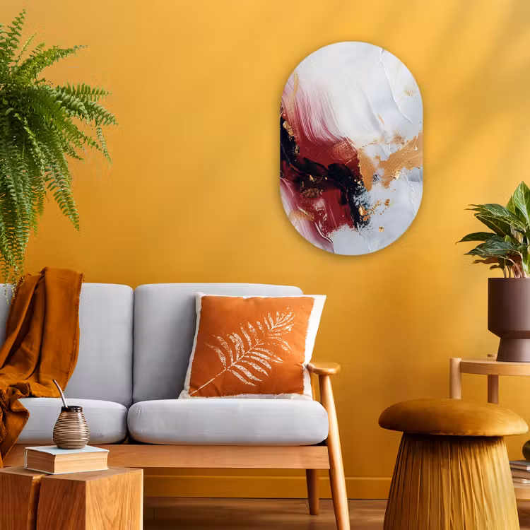 Muurovaal - Kunststof - Rood - Abstract - Goud - Modern — 3