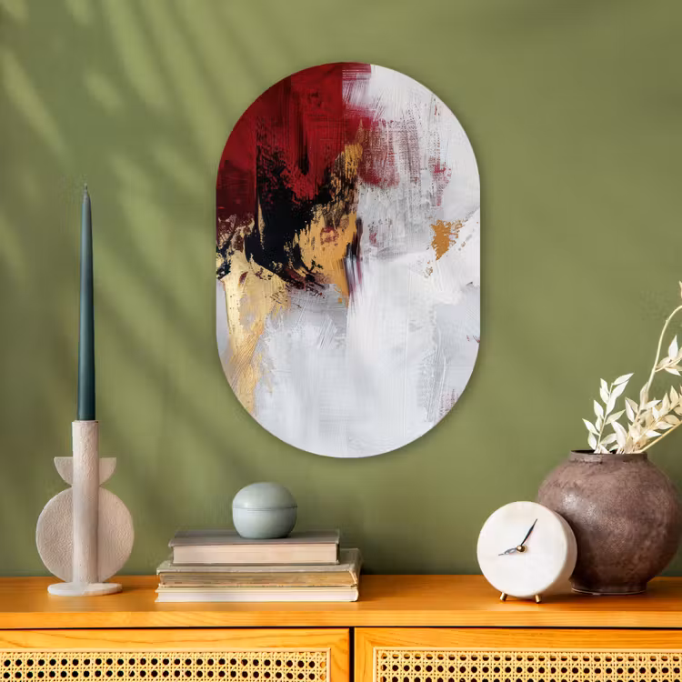 Muurovaal - Kunststof - Rood - Marmer - Abstract - Goud - Modern — 1