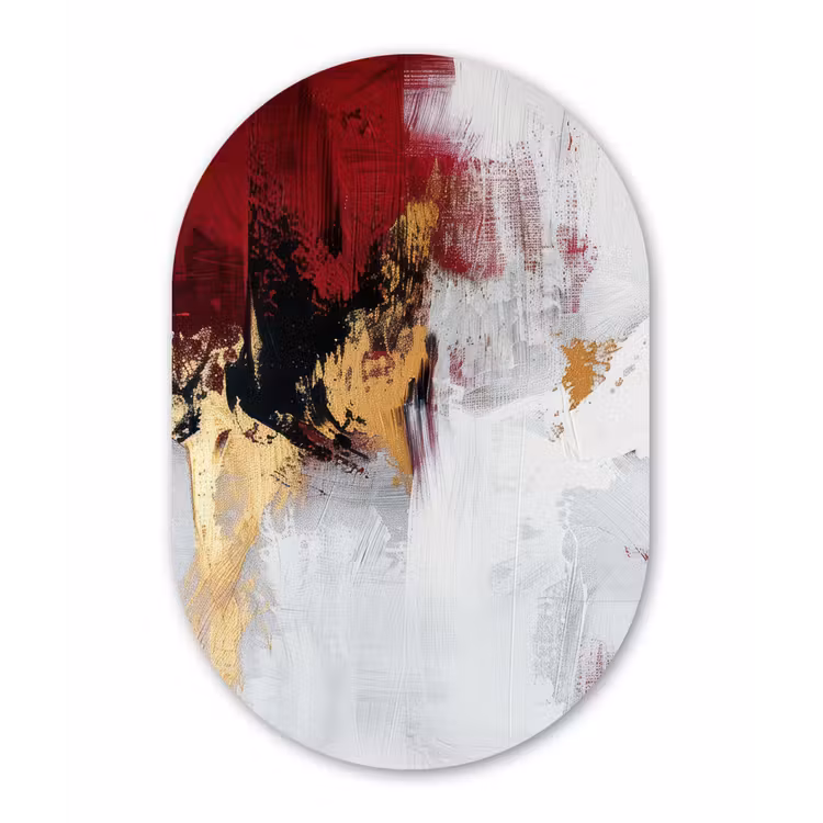 Muurovaal - Kunststof - Rood - Marmer - Abstract - Goud - Modern — 3