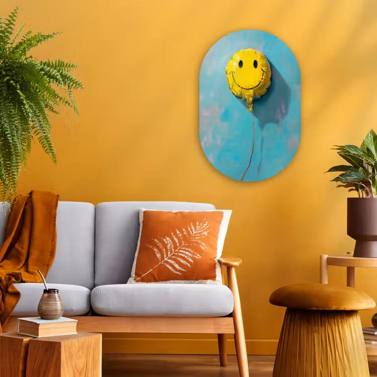 Muurovaal - Kunststof - Ballon - Geel - Smiley — 1