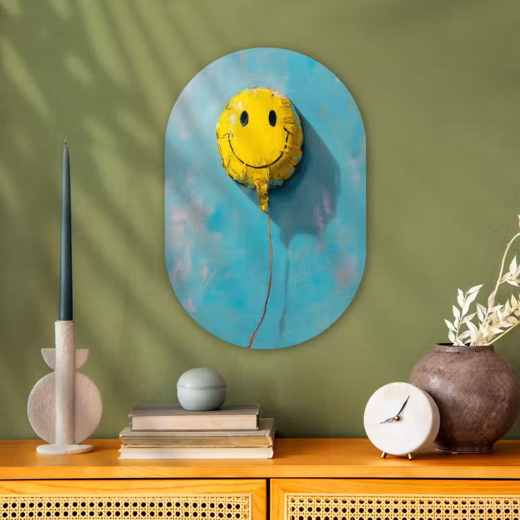 Muurovaal - Kunststof - Ballon - Geel - Smiley — 2