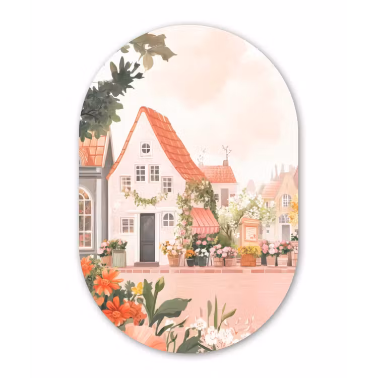 Muurovaal - Kunststof - Bloemen - Huizen - Dorp — 2