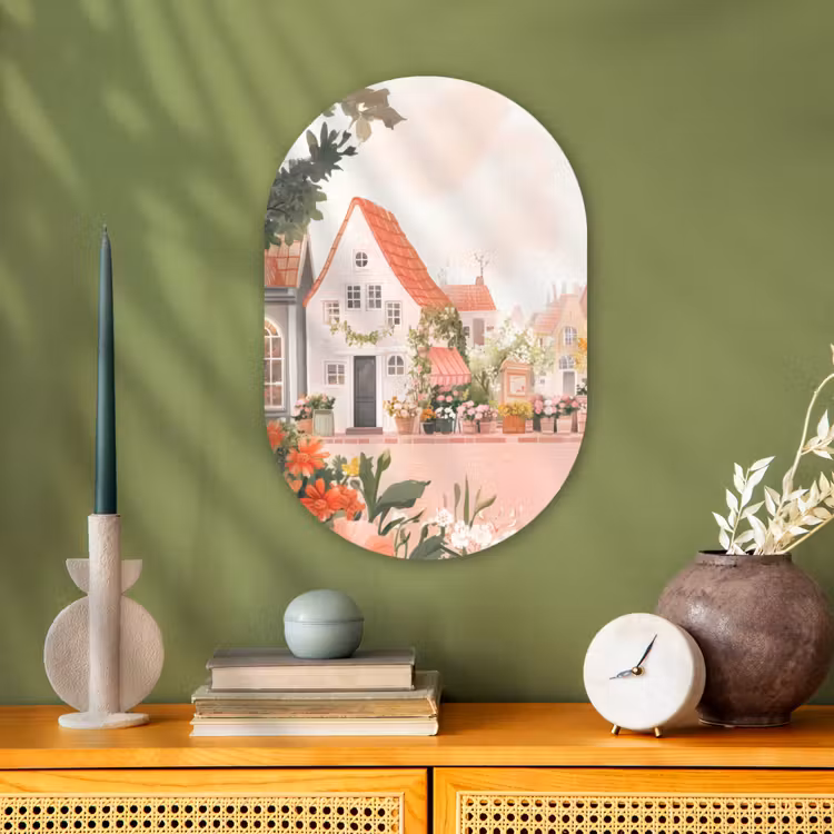 Muurovaal - Kunststof - Bloemen - Huizen - Dorp — 3