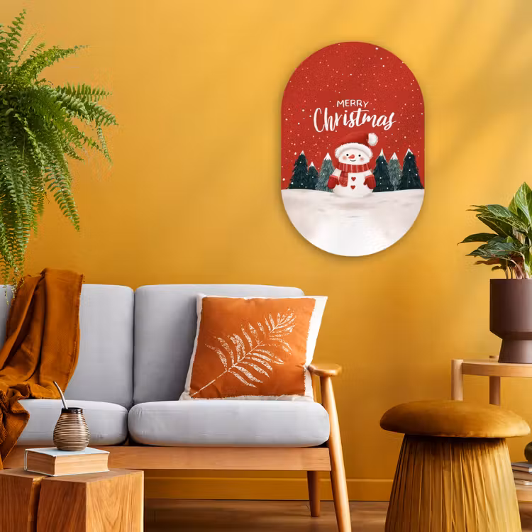 Muurovaal - Kunststof - Kerstgroet - Sneeuw - Rood — 2