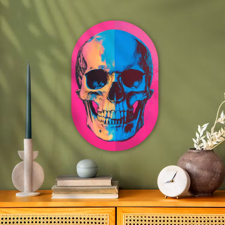 Muurovaal - Kunststof - Neon - Blauw - Pop-art - Schedel — 2