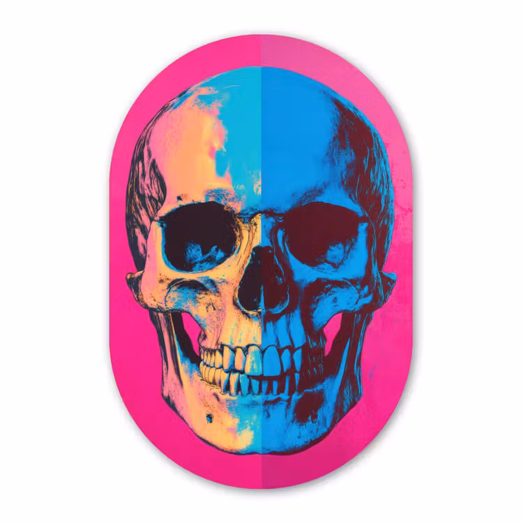 Muurovaal - Kunststof - Neon - Blauw - Pop-art - Schedel — 3