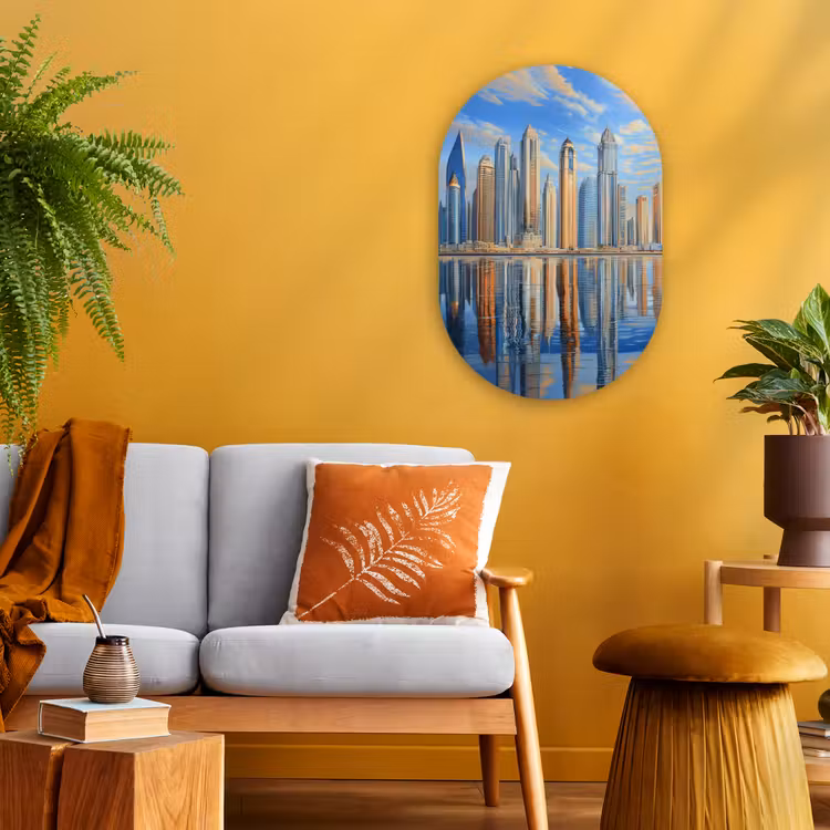 Muurovaal - Kunststof - Skyline - Wolkenkrabbers - Water - Blauw — 2