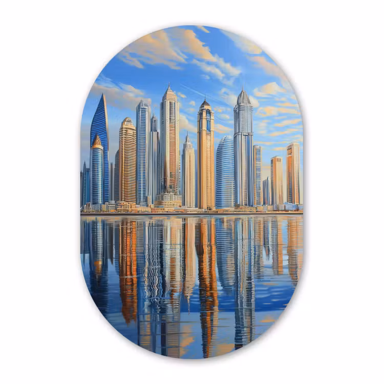 Muurovaal - Kunststof - Skyline - Wolkenkrabbers - Water - Blauw — 3