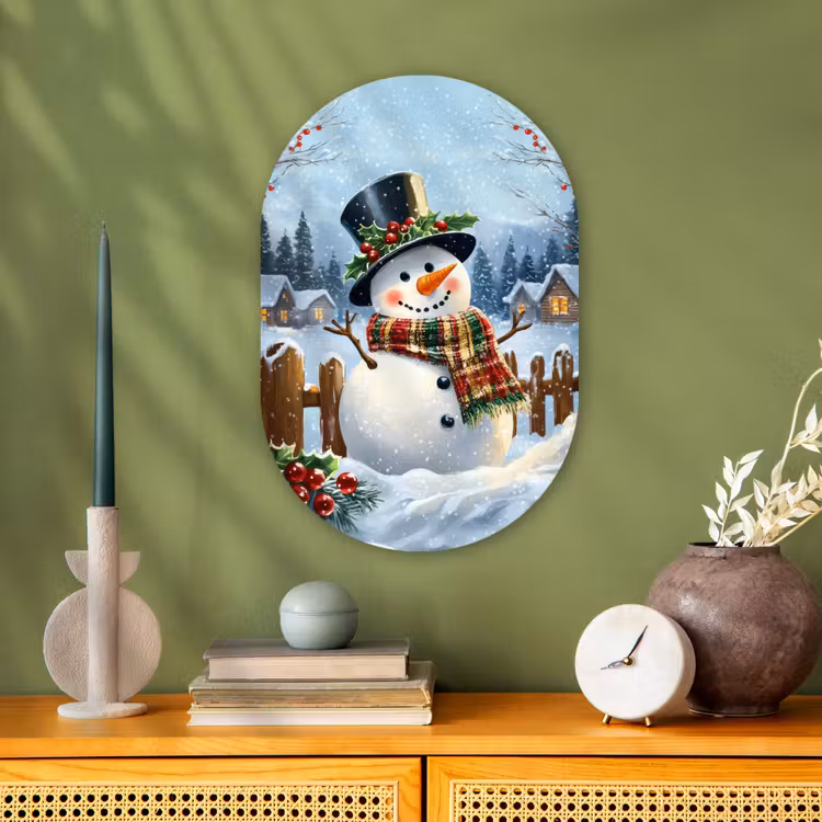 Muurovaal - Kunststof - Sneeuwpop - Winterdorp - Kleurrijk — 2