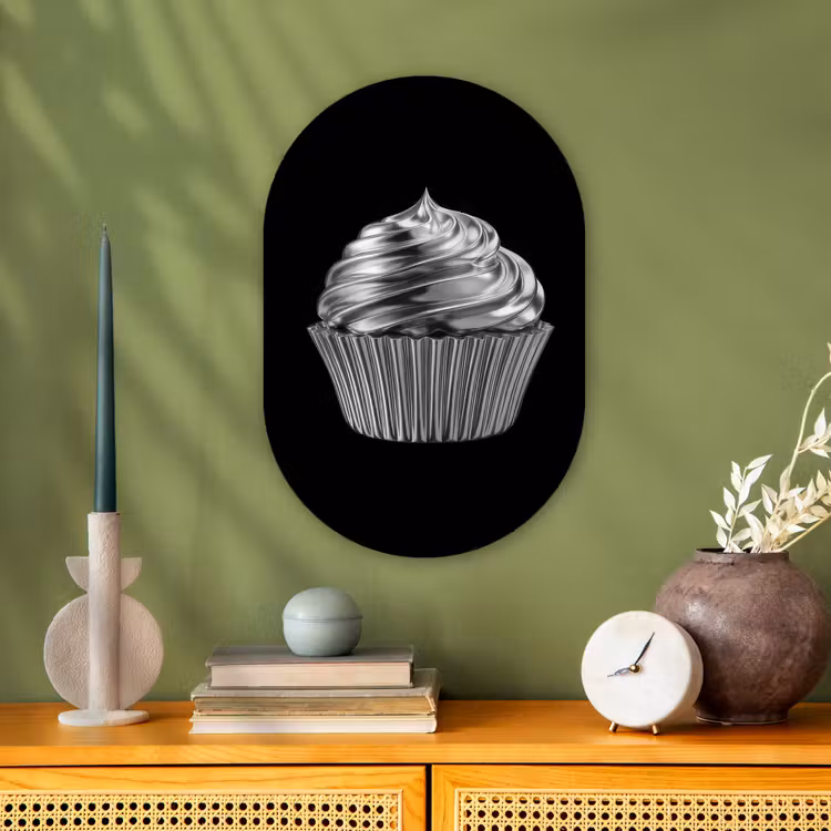 Muurovaal - Kunststof - Cupcake - Luxueus - Zilver — 1