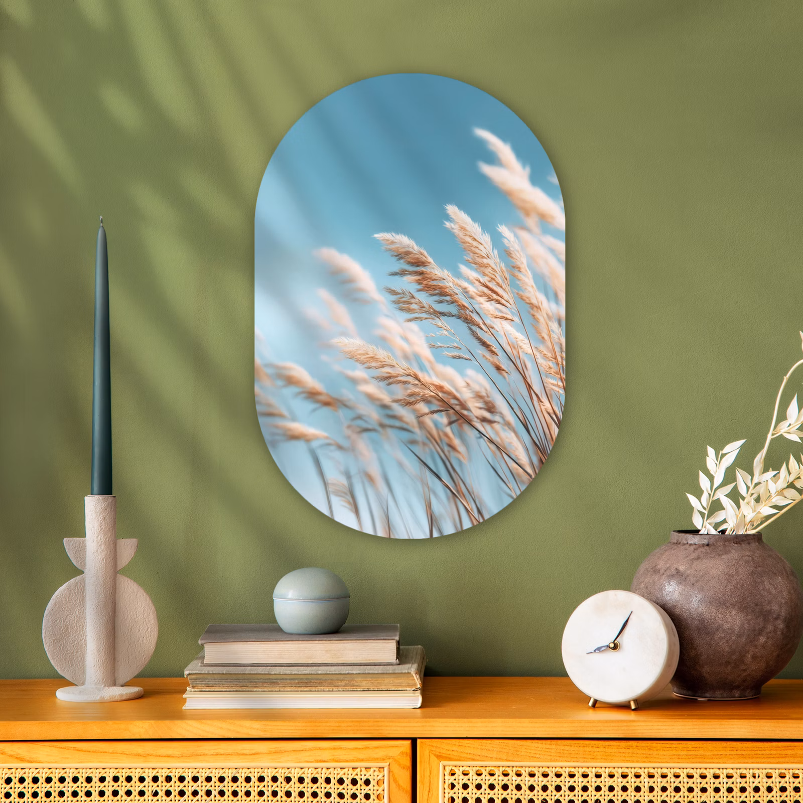 Muurovaal - Kunststof - Siergras - Wind - Lichtbruin — 1