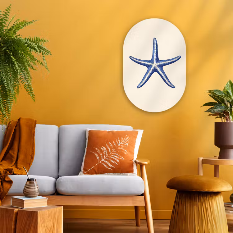 Muurovaal - Kunststof - Blauwe zeester - Minimalistisch - Beige — 2
