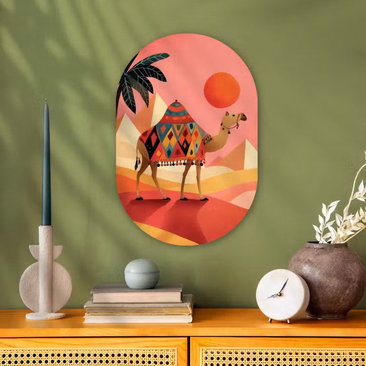 Muurovaal - Kunststof - Kameel - Pyramides - Rode zon — 2